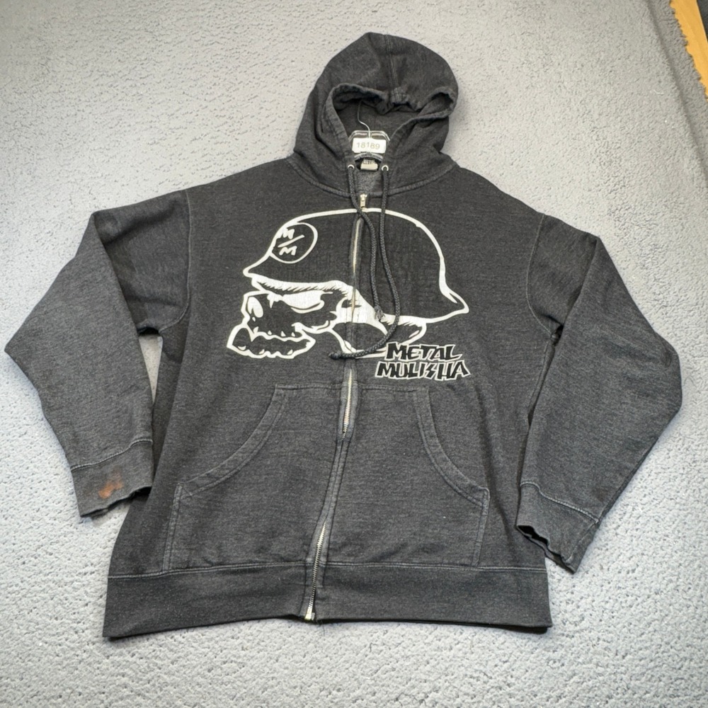 Metal Mulisha Hoodie Mens Large Zip Up Gray Skull Graphic Moto Streetwear